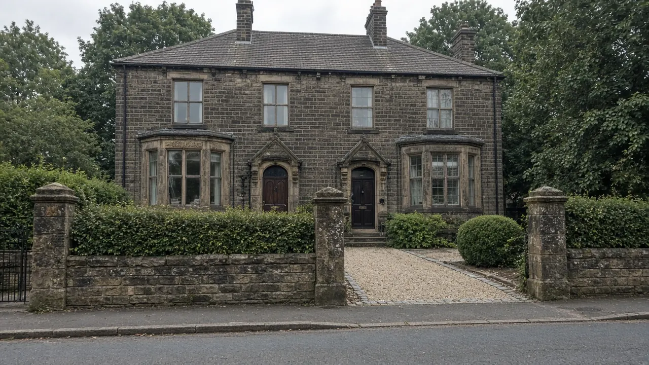 Example image: gravel and sett driveway at a pair of stone Victorian villas